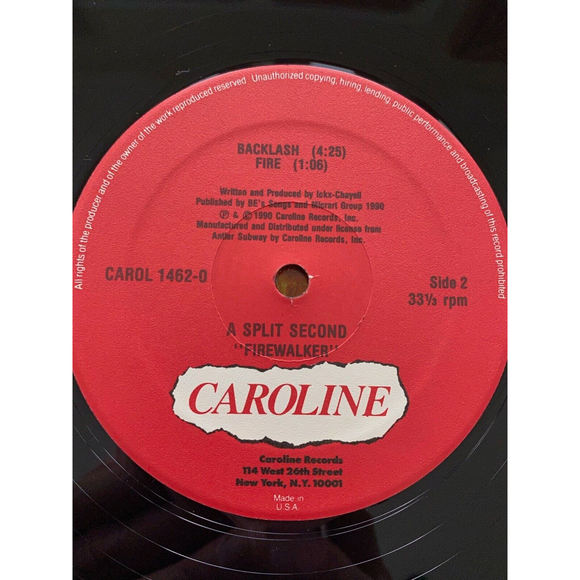 A Split-Second Firewalker 12" Remix EP 1990 Caroline Records CAROL 1462 + Hype - Picture 7 of 7